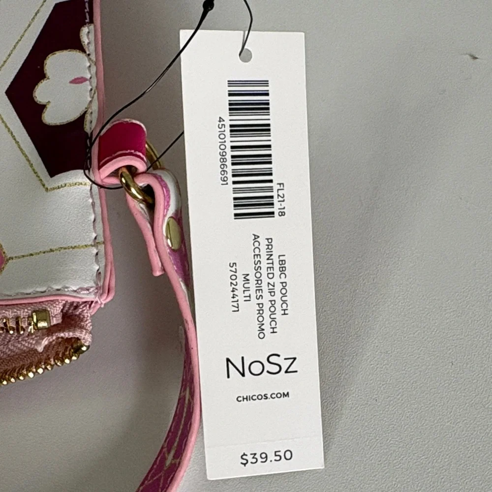 Chico’s NWT Pink Floral Wristlet Clutch Gold Hardware